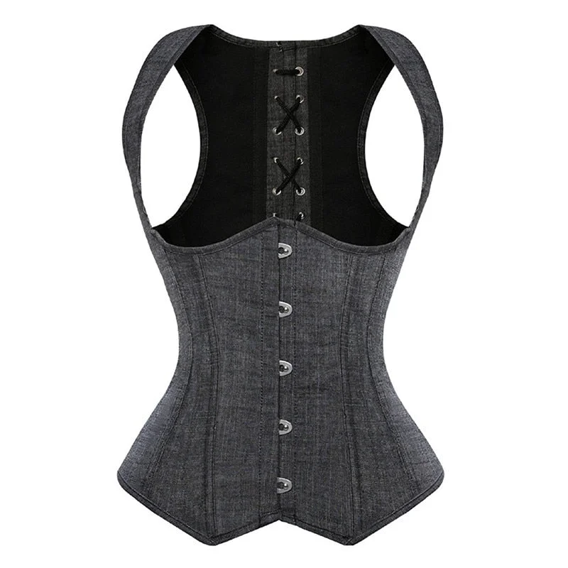 Sapubonva bustier corset vest top underbust corset straps waist cincher sexy corsets for women party gray clothing costume 6xl