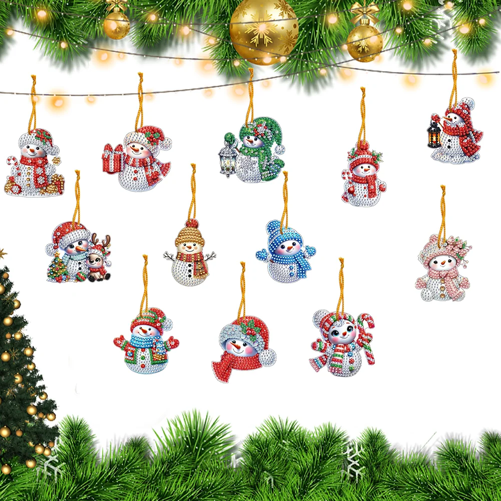 12Pcs Xmas Theme 2D Flat DIY Diamond Christmas Tree Pendant Wall Door Decoration