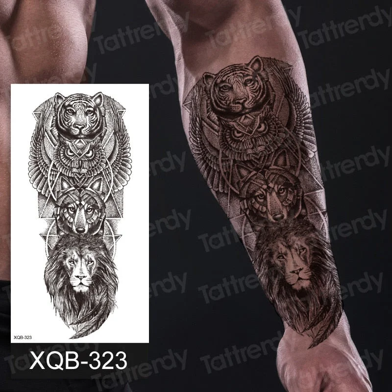 Waterproof Temporary Tattoo Sticker Lion King Crown Cross Tiger Pattern Fake Tatto Flash Tatoo Black Body Art for Kids Women Men