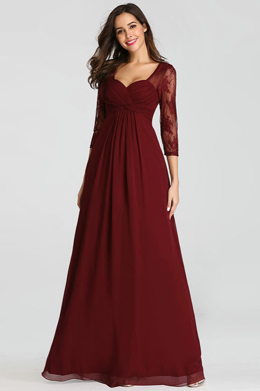 Burgundy Lace Long Sleeve Chiffon Evening Prom Gowns On Sale