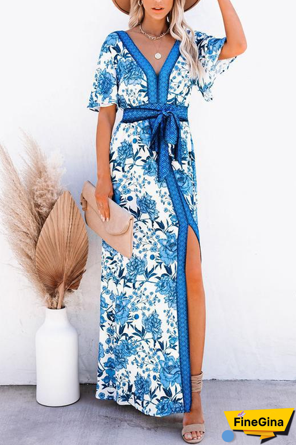 KarliDress Floral Slit Lace-Up Maxi Dress P12541