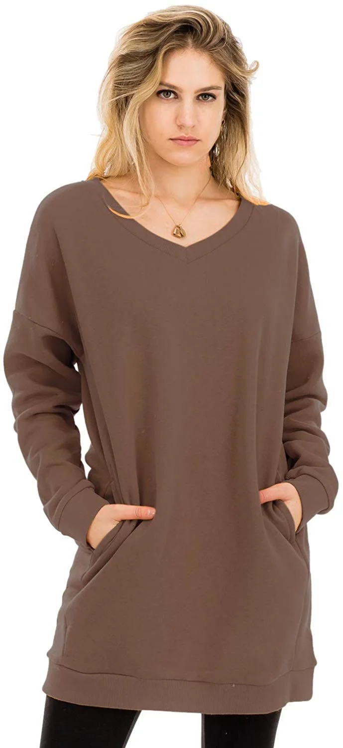 Women's Casual Loose Fit Long Sleeves Over-Sized Sweatshirts Tunic length