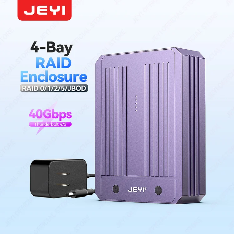 JEYI 4-Bay M.2 NVMe SSD Enclosure with Thunderbolt 4/3 & USB 4 40Gbps, Soft RAID Support, High-Speed Performance Docking Station