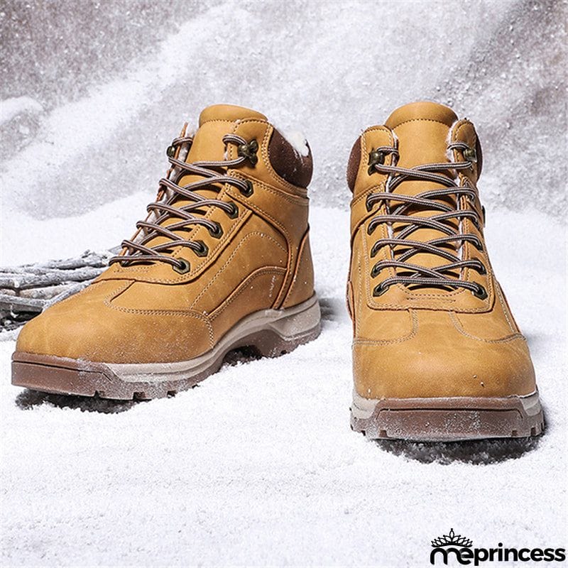 Mens Cozy Warm Lace-up Hiking Snow Boots