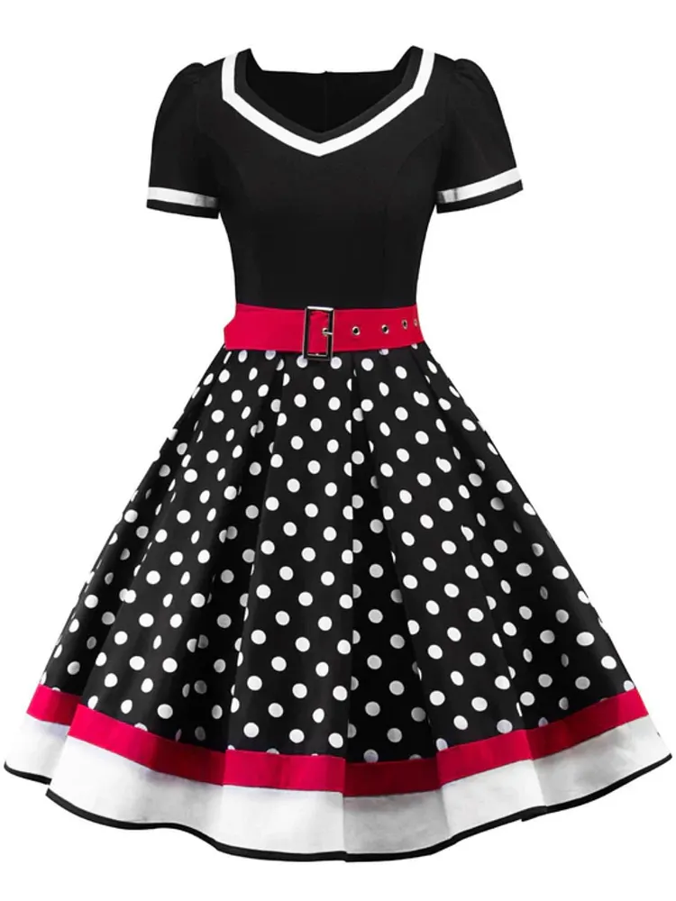 1950s Polka Dot Belted Patchwork Dress 1950s Polka Dot Belted Patchwork Dress