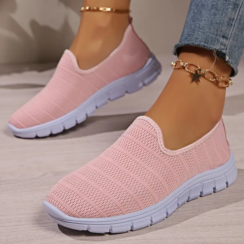 Dams andningsbara stickade slip-on sneakers - avslappnade rund tå i mesh med gummisula, för vardags- och sportkläder, fritidskläder|andningsbar meshdesign|gummidetaljer 5