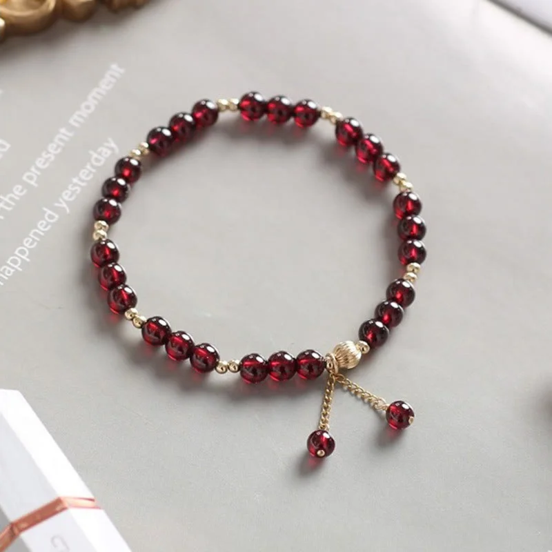 Natural Garnet 14K Gold Calm Bracelet