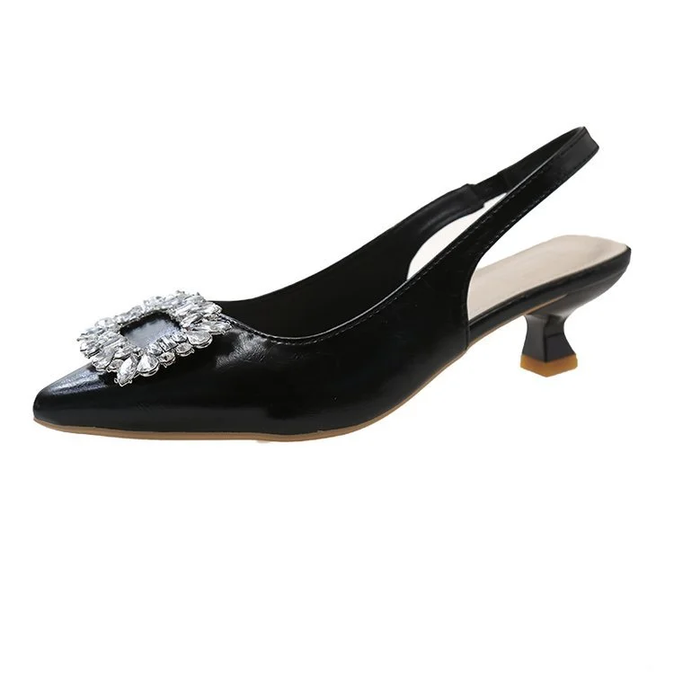 Yyvonne Summer New Pointed Sandals After The Ribbon With Large Size Square Buckle High Heels Gentle Fashion Women's Shoes