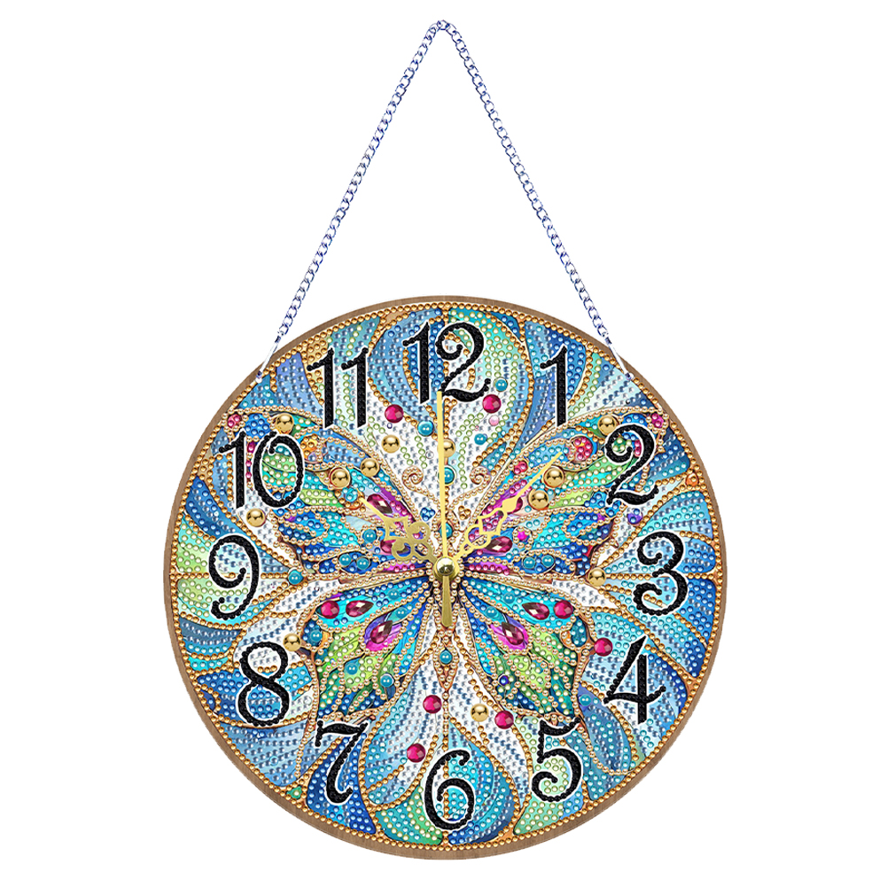 Wooden Special Shaped DIY Diamond Painting Clock Kit Hanging Sign (Butterfly)