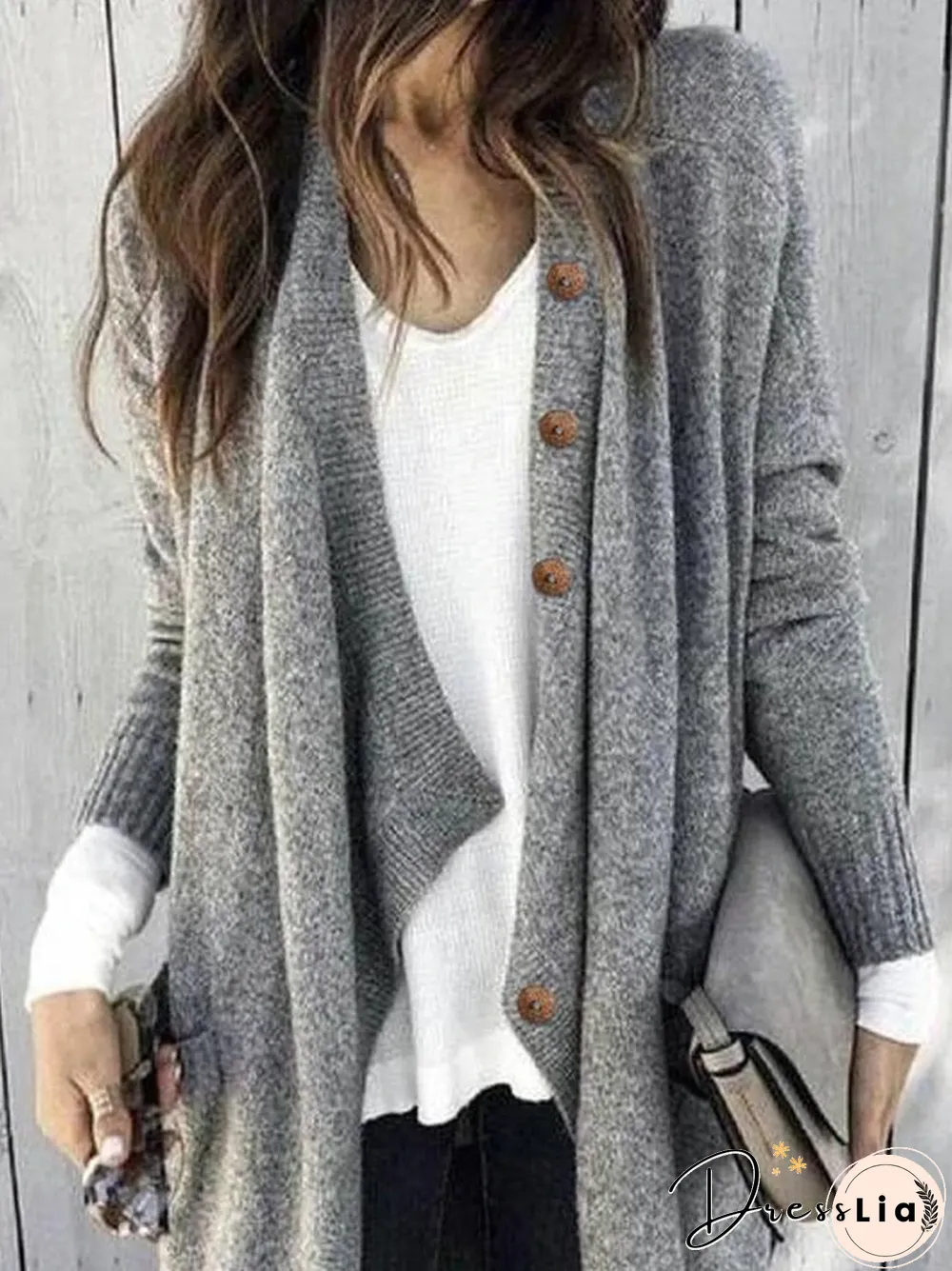 Large Size Solid Color Buttoned Casual Cardigan
