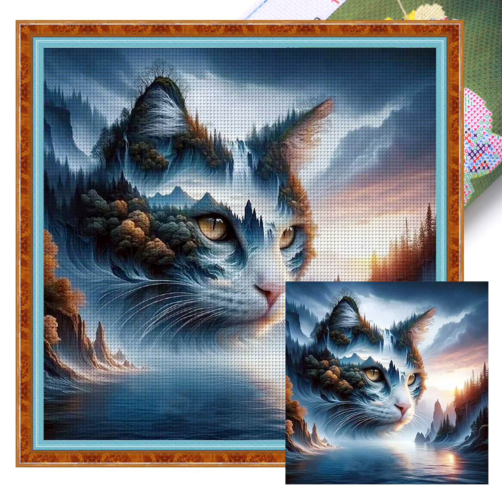 Forest Cat Full 11CT Pre-stamped Canvas(45*45cm) Cross Stitch
