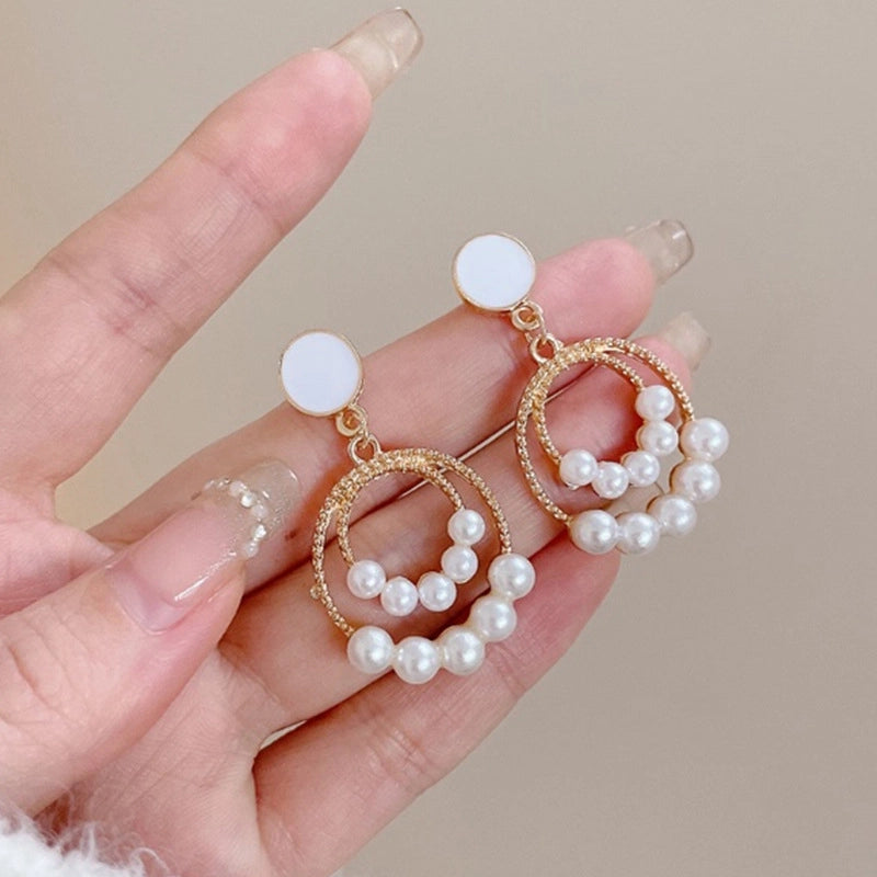 1 Pair IG Style Minimalist U Shape Geometric Flower Inlay Imitation Pearl Artificial Pearls Rhinestones Drop Earrings Ear Studs
