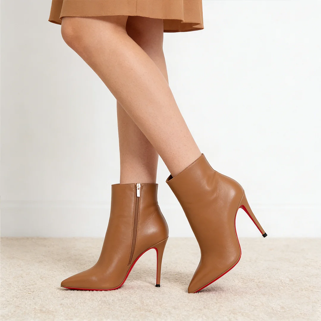 100mm/120mm Red Bottom Women's Closed Pointed Toe Stilettos Ankle Boots-MERUMOTE