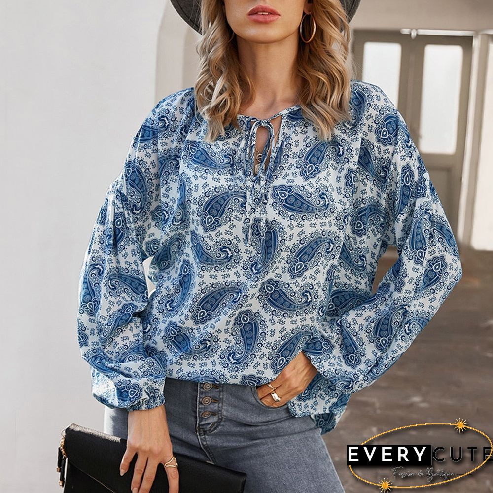 Sale Women Vintage Floral Print Casual Blouse Shirts Women Bow Tie Chiffon Chic Office Female Long Sleeve Femininas Blusas D30