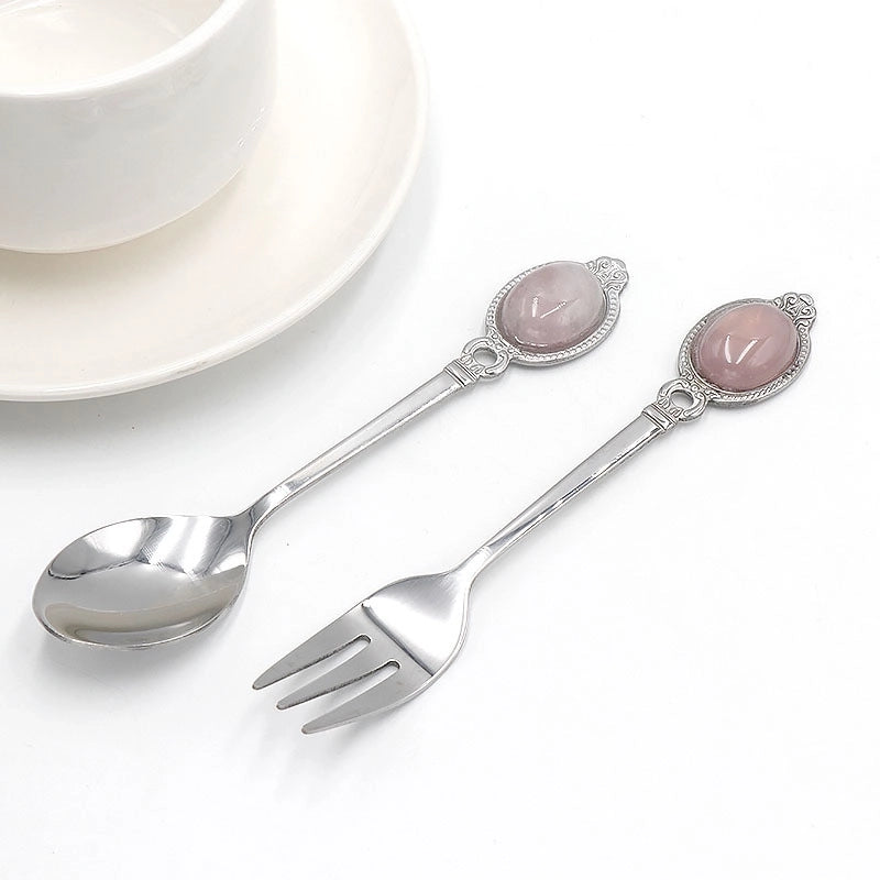 Retro Solid Color Stainless Steel Natural Stone Spoon
