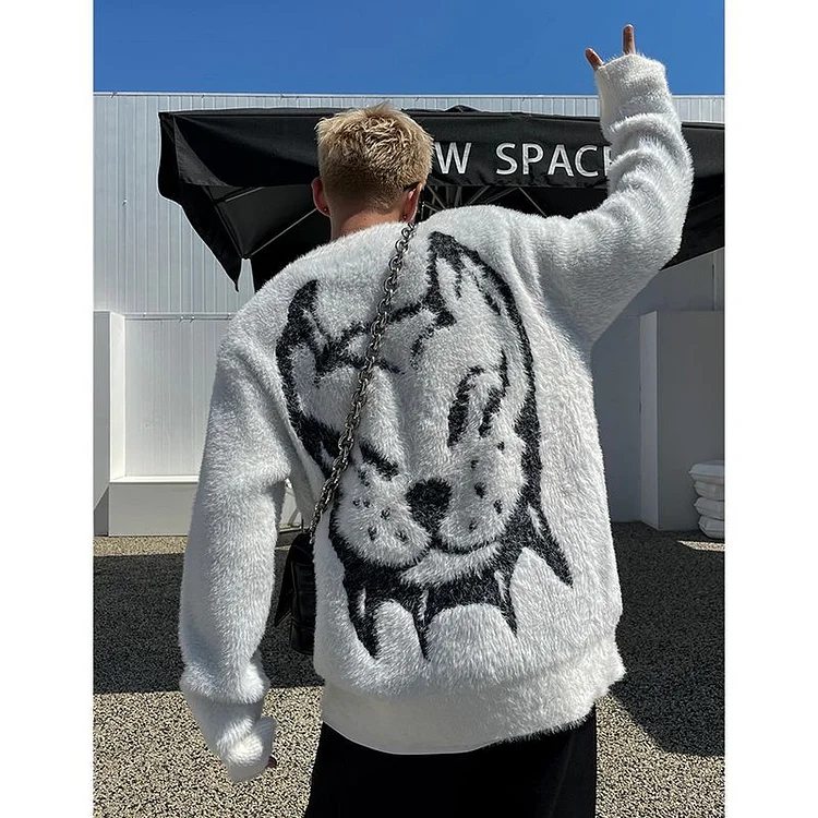 Imitation Mink Velvet Jacquard Sweater Animal Pattern Loose Joker Sweater at Hiphopee