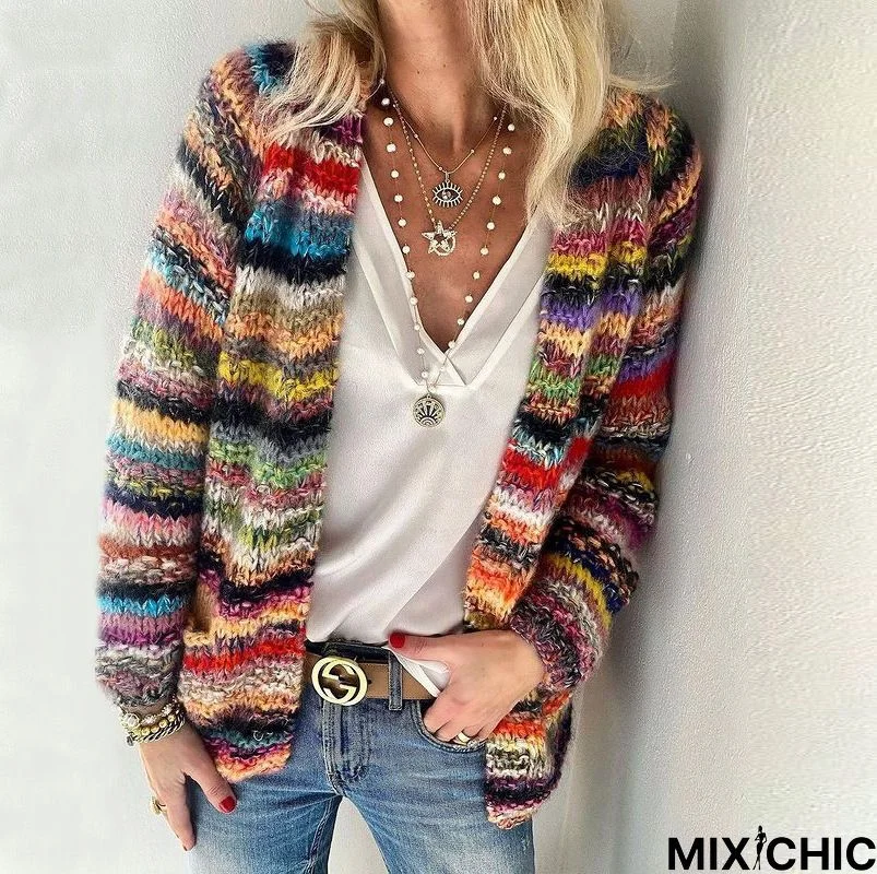 Long Sleeve Casual Striped Sweater coat