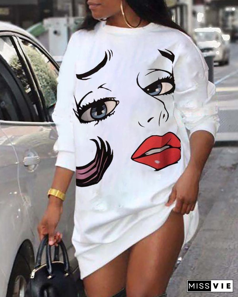 Girls Print Short Sleeve Loose Mini T-shirt Dress
