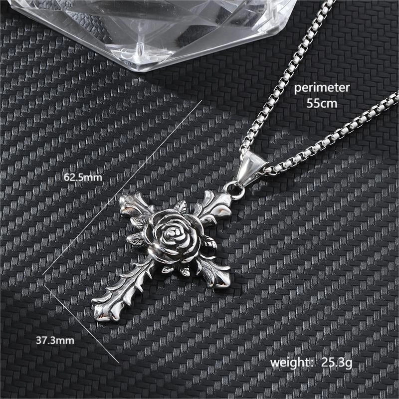 Hip-Hop Cross Anchor Skull Stainless Steel Carving Halloween Men’s Pendant Necklace