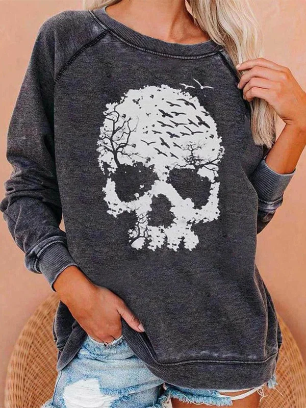 Halloween Skull Funny Print Sweatshirt