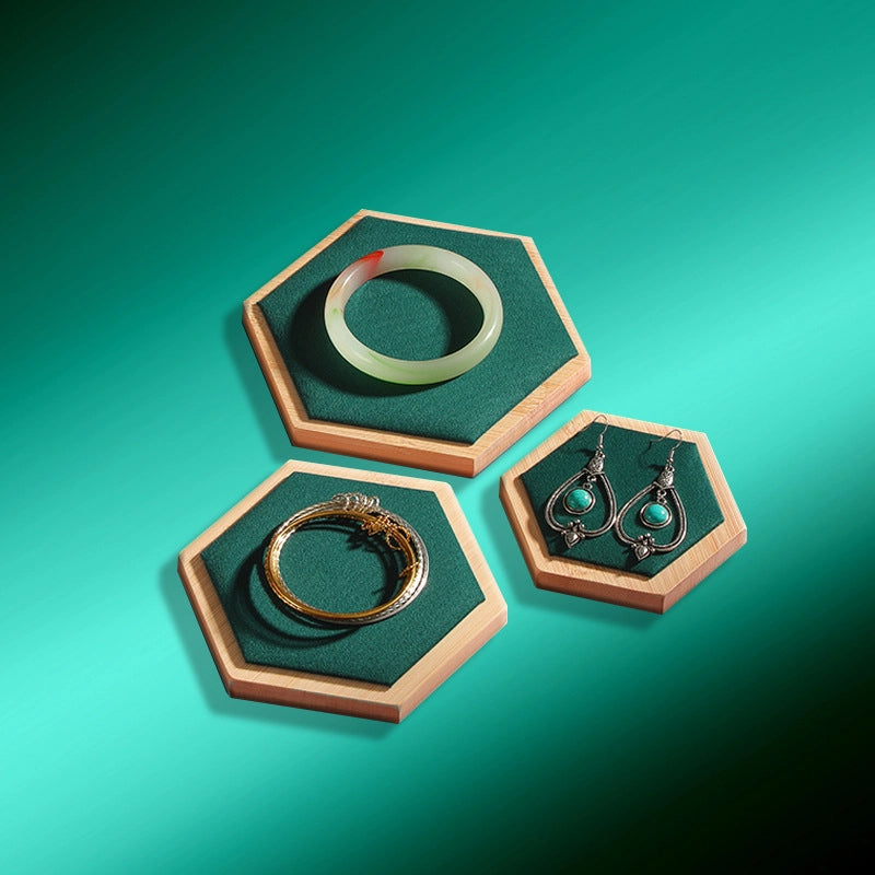Creative Hexagon Jewelry Display Plate Bamboo And Wood Jewelry Display Table Three-piece Set Jewelry Display Rack