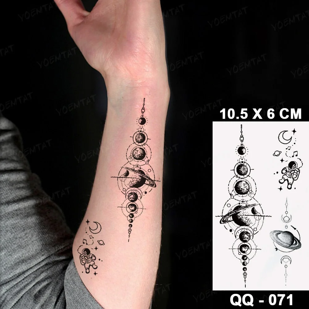 Waterproof Temporary Tattoo Sticker Earth Galaxy Astronaut Star Moon Flash Tatto Woman Man Child Wrist Arm Body Art Fake Tatoo