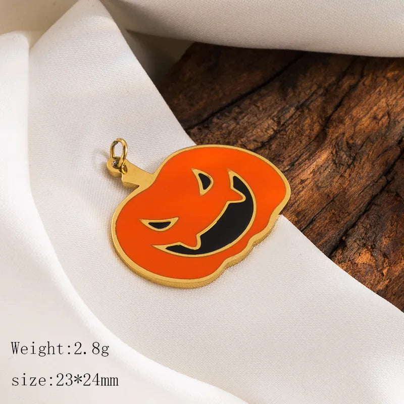 1 Piece 23*24mm Hole 3~3.9mm 304 Stainless Steel 14K Gold Plated Pumpkin Skull Ghost Polished Pendant Jewelry Accessories
