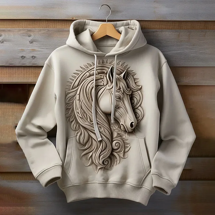 Men's Western Horse Print Hooded Sweatshirt
