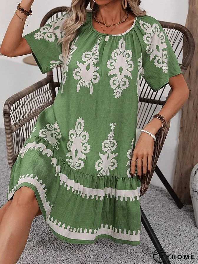 Women's Retro Print Design Casual Resort Dress | IFYHOME