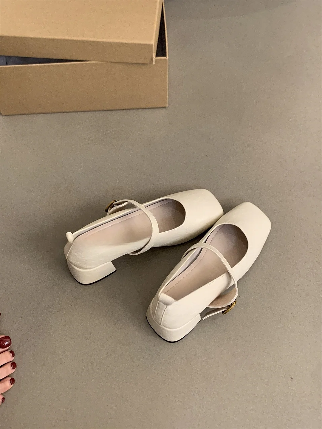 Breakj Breakj Square Head Thick Heel Single Shoes Women Spring And Autumn New French Evening Fairy Soft Skin Mary Jane Small Leather Shoes