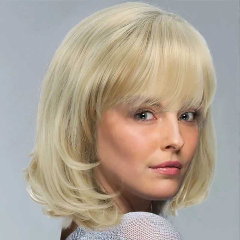 Short Blonde Wigs for White Women Layered Straight Bob Wig Halloween ...