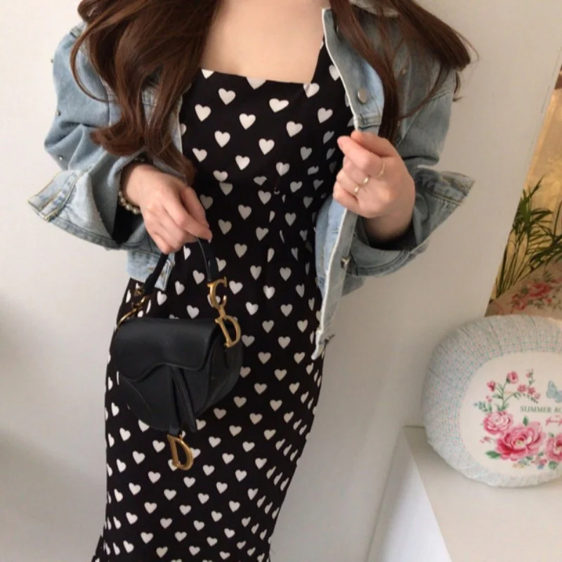 Woherb Woherb Chic Retro French Niche Love Slim Slim Flounces Fish Tail Long Dress Over The Knee Skirt-Outfit Ideas