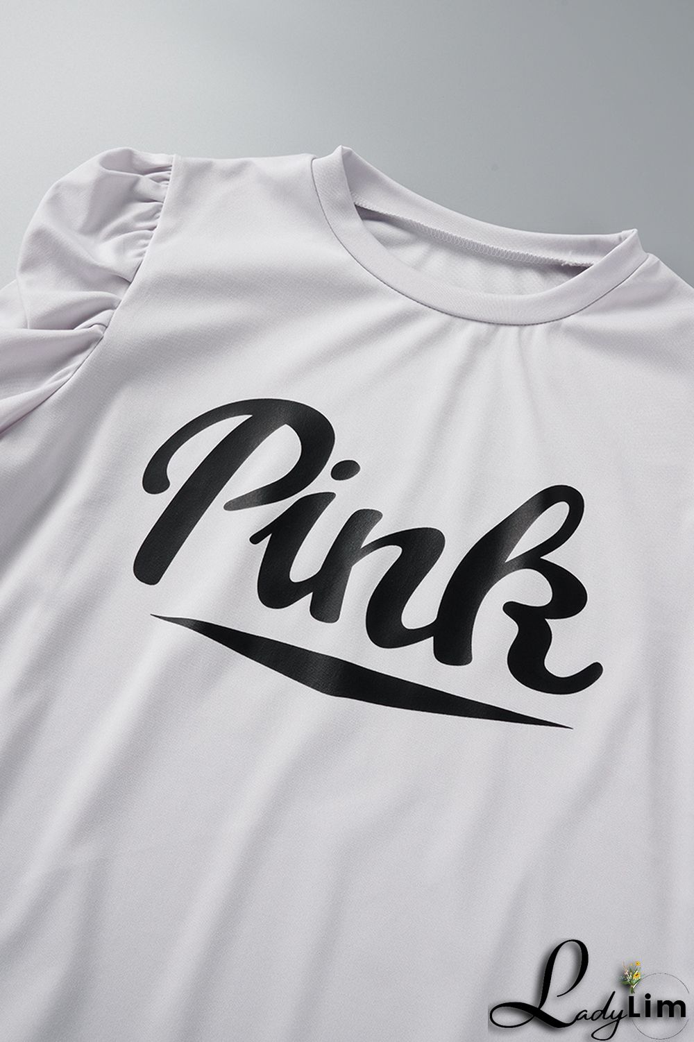 Grey Casual Letter Print Basic O Neck Short Sleeve Two Pieces