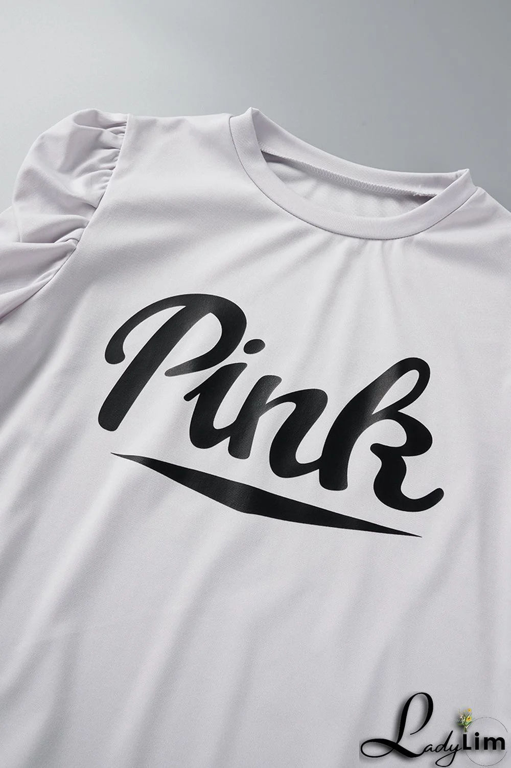 Grey Casual Letter Print Basic O Neck Short Sleeve Two Pieces