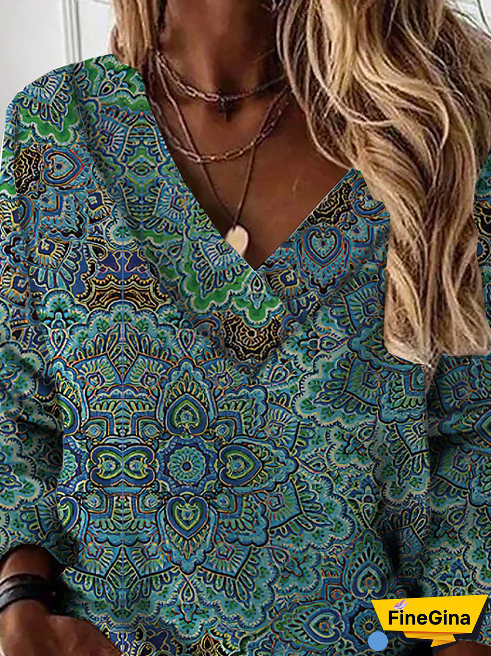 Jersey Ethnic V Neck Sweatshirts