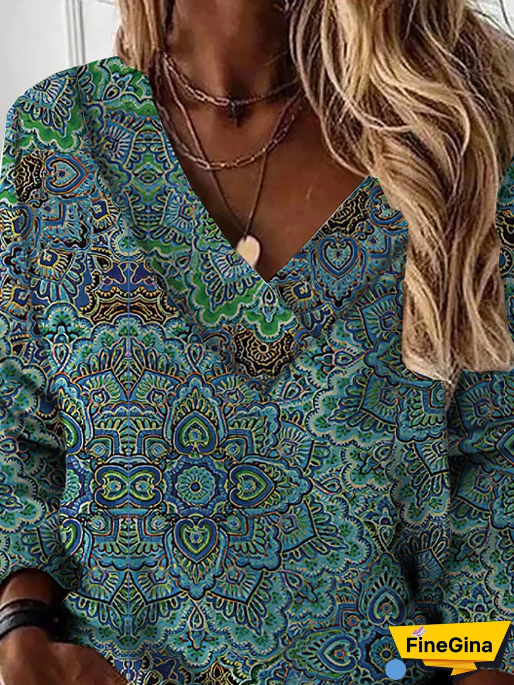 Jersey Ethnic V Neck Sweatshirts