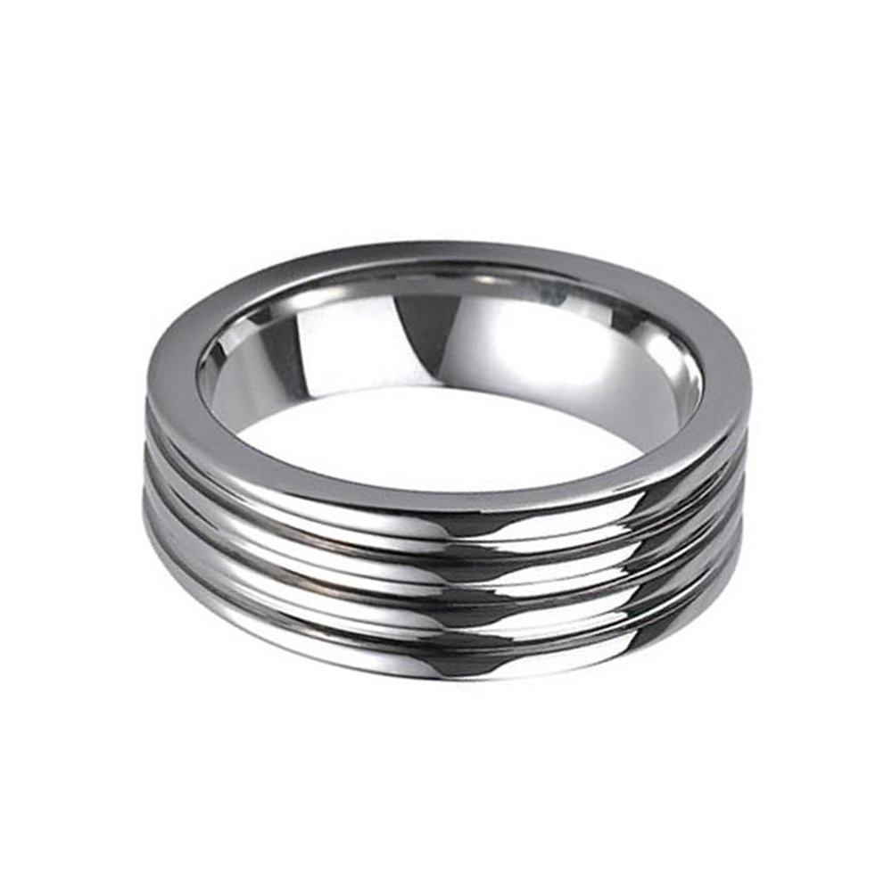 Mens Tungsten Carbide Rings 8MM High Polished Grooves Silver Wedding Band