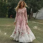 Women's Boho Floral Embroidered Floral V Neck Resort Maxi Dress - Image 2