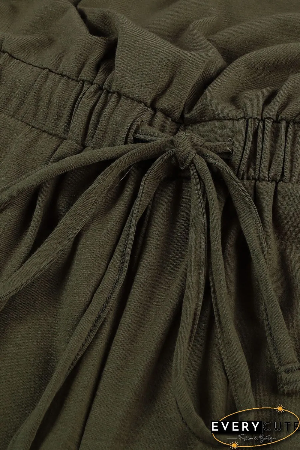 Green Split Neck Drawstring Waist Sleeveless Jumpsuit