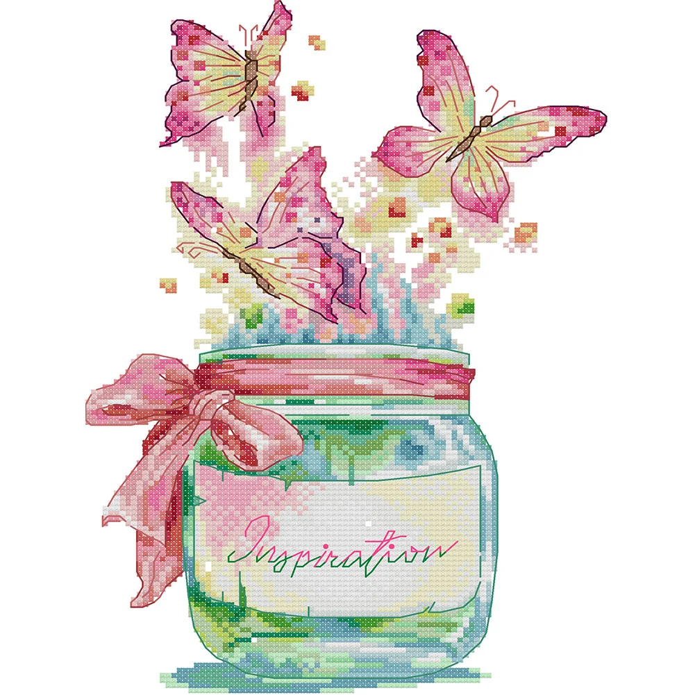 14CT Joy Sunday estampado punto de cruz botella de mariposa (21 * 32cm)