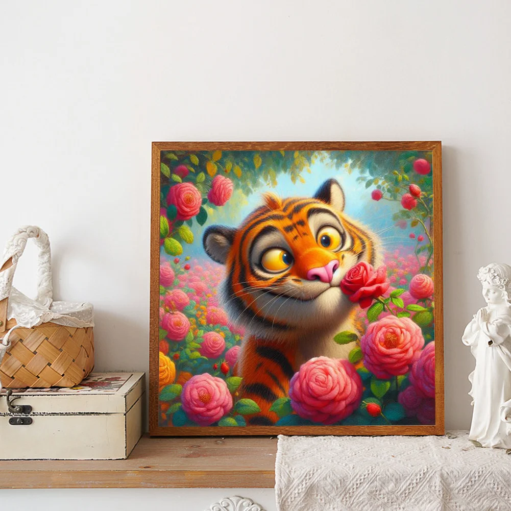 Diamond Painting - Full Round Drill - Flower Tiger(Canvas|40*40cm)
