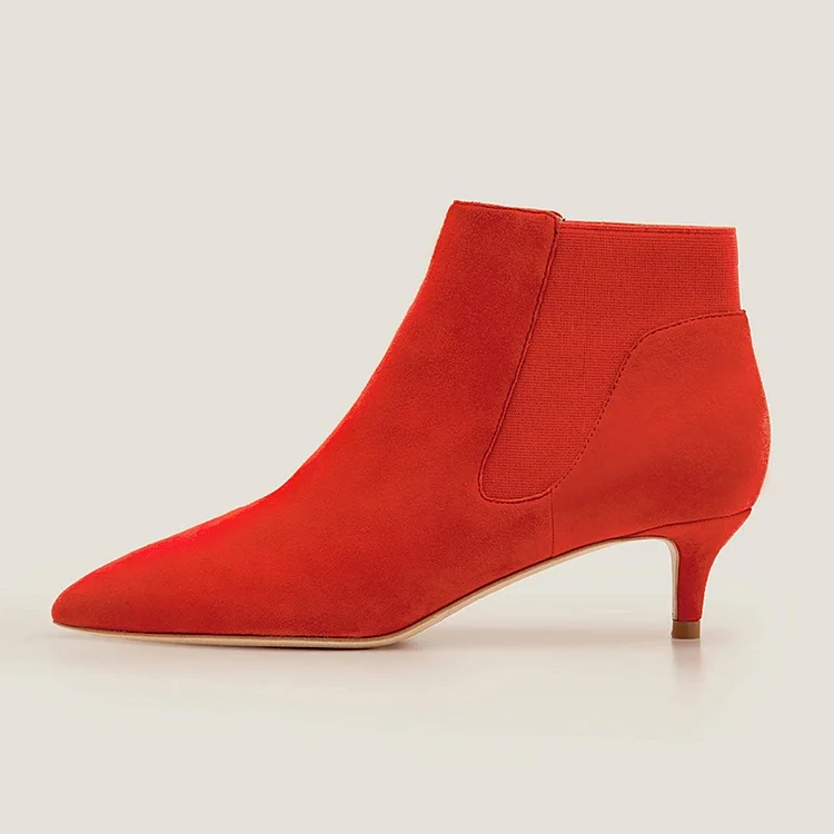 Suede Red Stiletto Ankle Boots with Pointed Toe Vdcoo