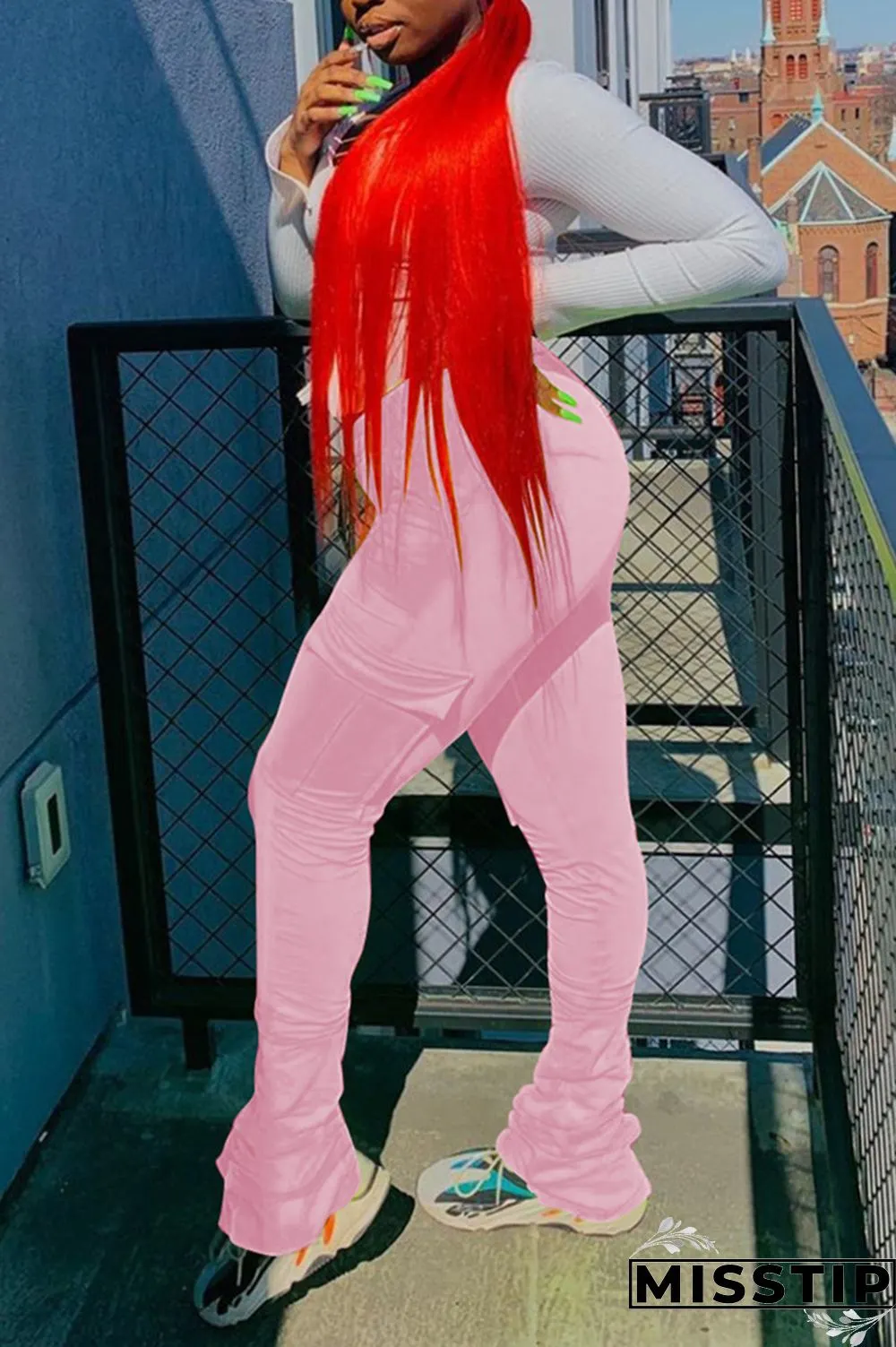 Orange Fashion Casual Pleated Sports Trousers