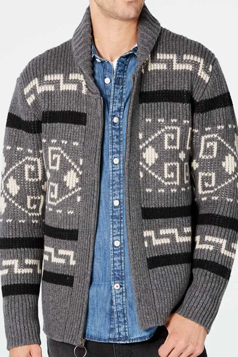 Men's Long Sleeve Printed Knitted Cardigan