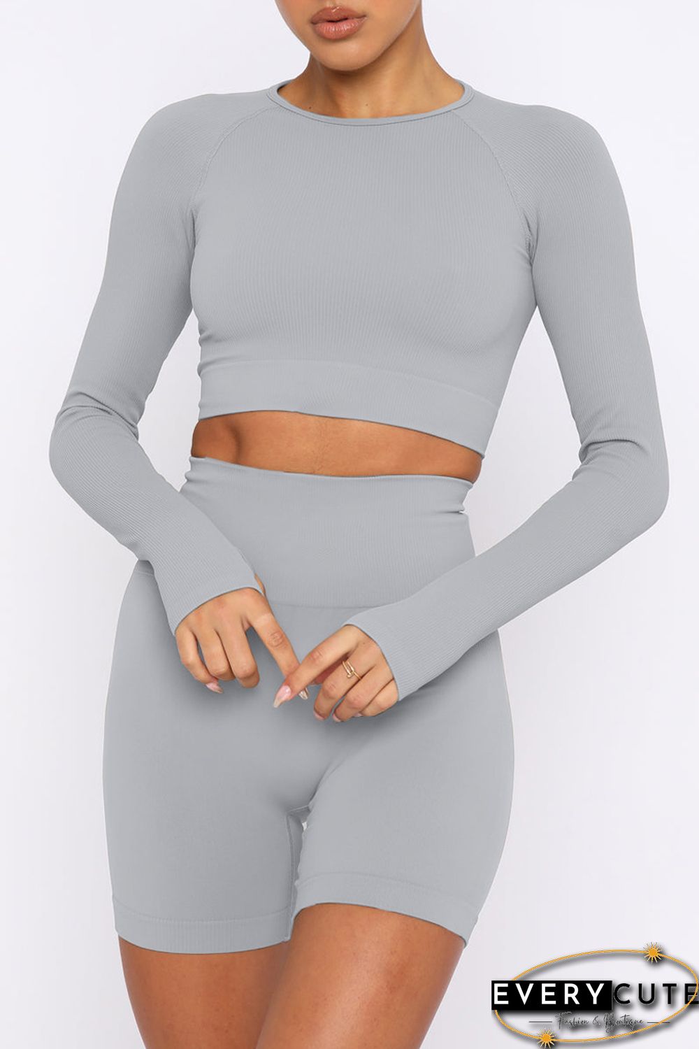 Gray Long Sleeve Seamless Crop Smoke