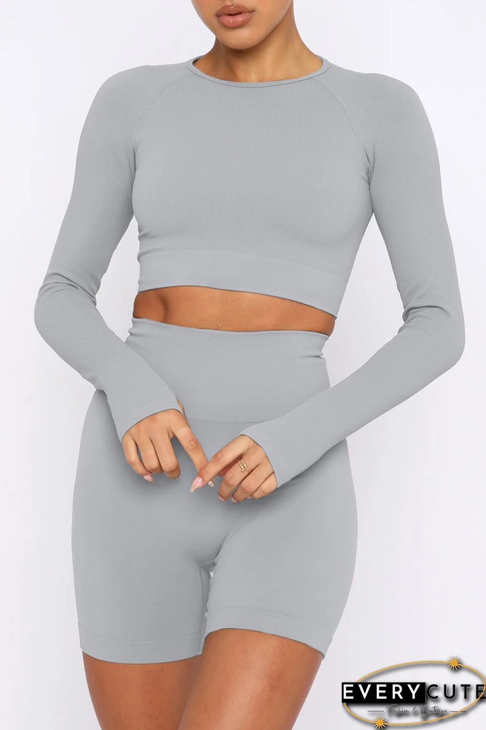 Gray Long Sleeve Seamless Crop Smoke