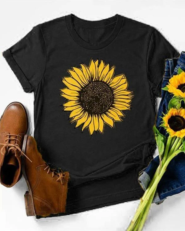 vintage short sleeve sunflower printed plus size casual tops p102024
