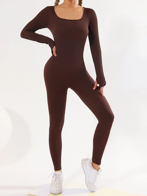 One-Piece Long Sleeve Quick Dry Sports Seamless Yoga Jumpsuit