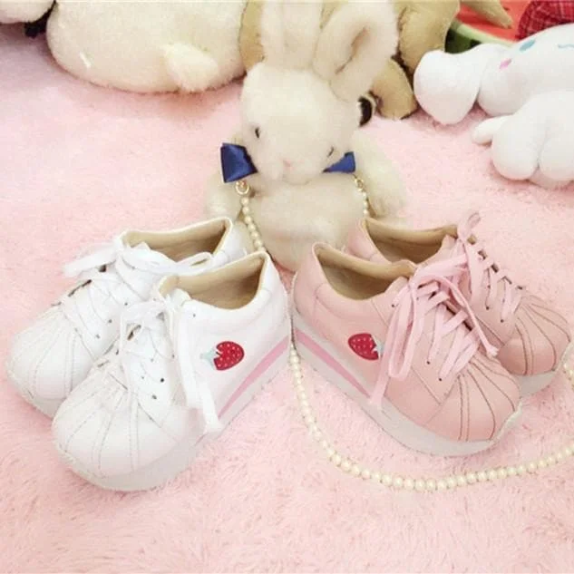 White/Pink Strawberry Platform Shoes SP166200