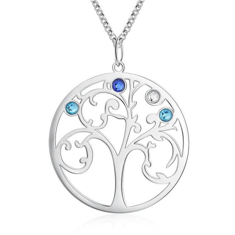 Family Tree Necklace 4 Birthstones Personalized Family Necklace Gift for Mom